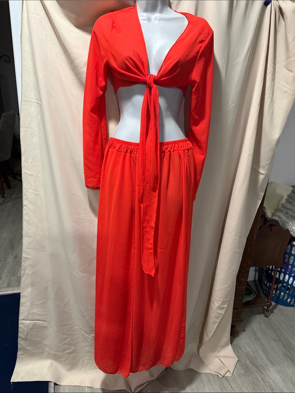 Red Two-Piece Tie-Front Maxi Set